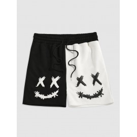 Two Tone Color Smile Face Printed Sport Shorts