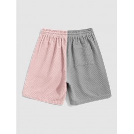 Two Tone Color Drawstring Corduroy Shorts