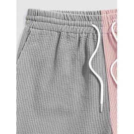 Two Tone Color Drawstring Corduroy Shorts