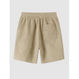 Solid Color Corduroy Drawstring Shorts