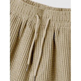 Solid Color Corduroy Drawstring Shorts