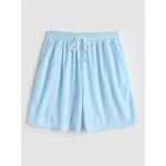 Men's Solid Color Terry Cloth Textured Drawstring Casual Shorts