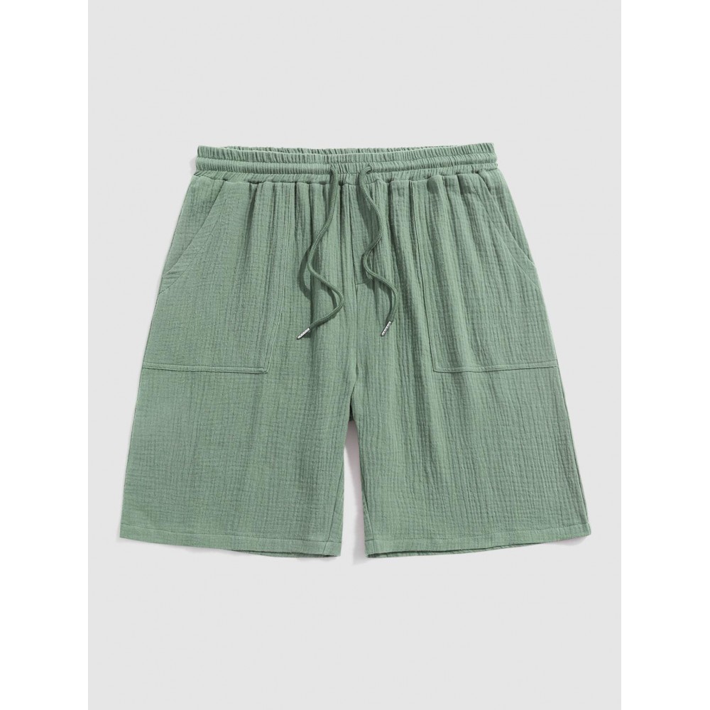 Solid Color Soft Textured Basic Drawstring Shorts