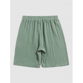 Solid Color Soft Textured Basic Drawstring Shorts