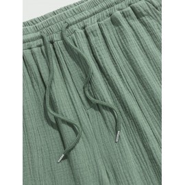 Solid Color Soft Textured Basic Drawstring Shorts