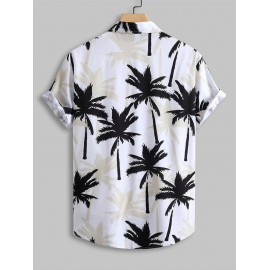 Men's Aloha Hawaiian Coconut Trees Printed Short Sleeves Button Front Vacation Shirt