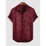 Men's Jacquard Silky Satin Floral Print Rose Pattern Button Front Short Sleeve Summer Shirt