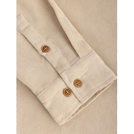 Men's Plain Color Front Pocket Design Button Down Long Sleeves Corduroy Shirt