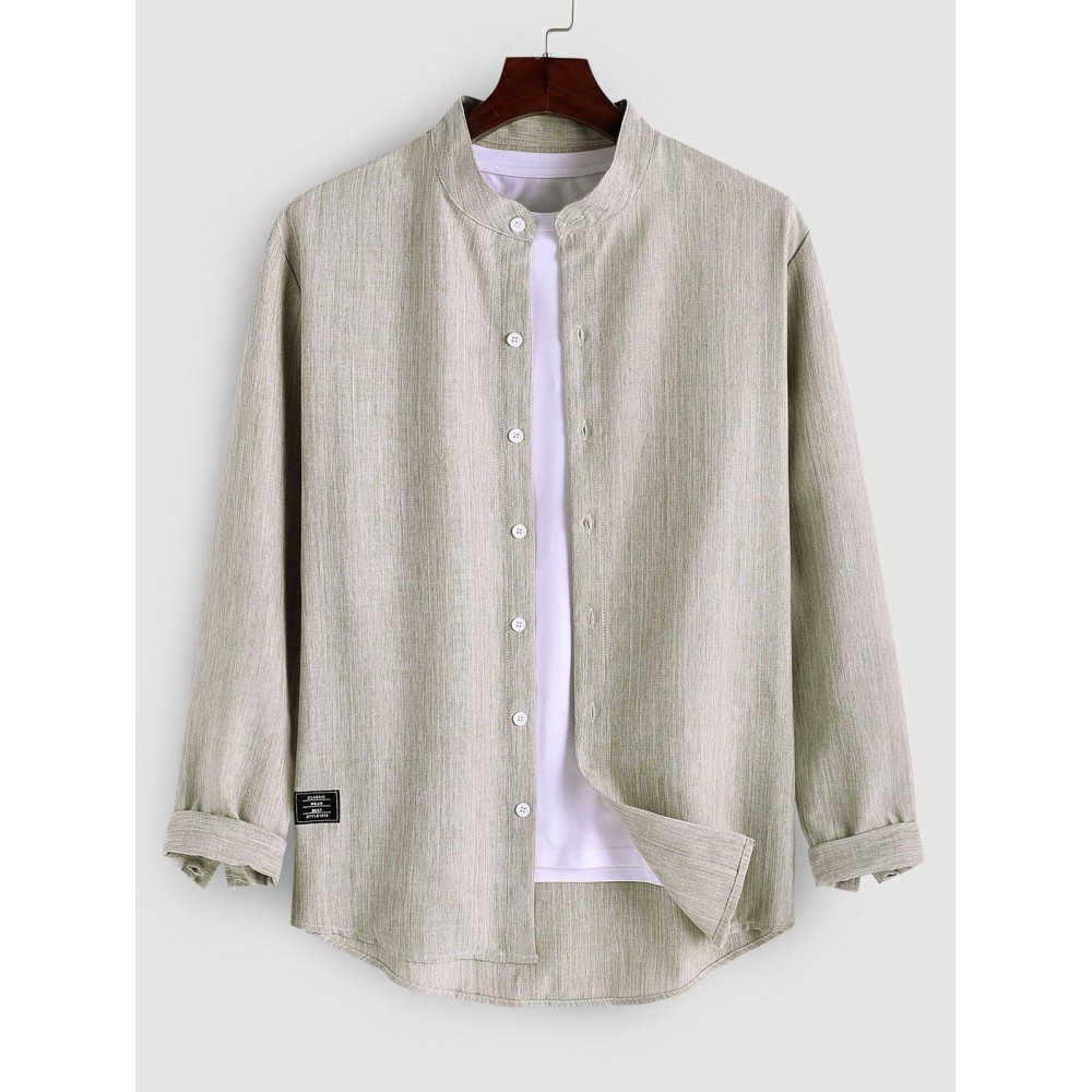 Men's Minimalist Basic Style Stand Collar Button Front Long Sleeves Shirt