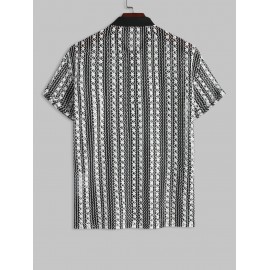 Knitted Openwork Design Striped Short Sleeves Shirt