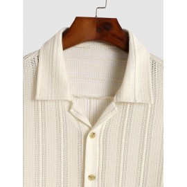 Men's Sexy Party Openwork Textured Semi Sheer Long Sleeve Button Up Solid Color Shirt