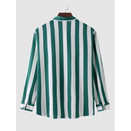 Colorblock Vertical Striped Long Sleeves Shirt