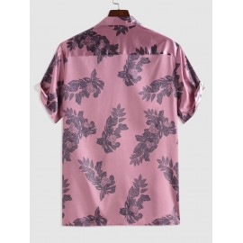 Leaves and Flowers Printed Turndown Collar Shirt