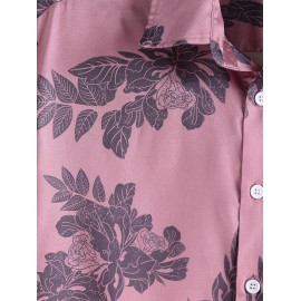 Leaves and Flowers Printed Turndown Collar Shirt