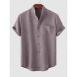 Solid Color Cotton Linen Textured Front Pocket Shirt