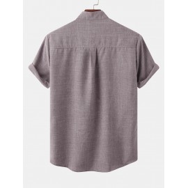 Solid Color Cotton Linen Textured Front Pocket Shirt