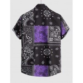 Men's Ethnic Style Paisley Floral Print Pattern Block Retro Casual Short Sleeves Shirt