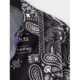 Men's Ethnic Style Paisley Floral Print Pattern Block Retro Casual Short Sleeves Shirt