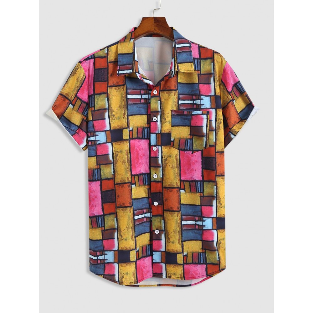 Rectangular Graphic Print Short Sleeve Pocket Shirt