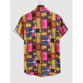 Rectangular Graphic Print Short Sleeve Pocket Shirt