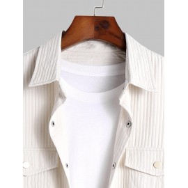 Men's Daily Casual Textured Pocket Long Sleeve Button Up Solid Color Shirt