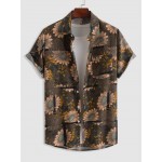 Sunflowers Pattern Cotton and Linen Textured Short Sleeves Shirt