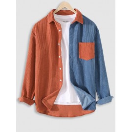 Colorblock Pattern Corduroy Long Sleeves Shirt