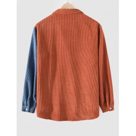 Colorblock Pattern Corduroy Long Sleeves Shirt