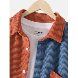 Colorblock Pattern Corduroy Long Sleeves Shirt