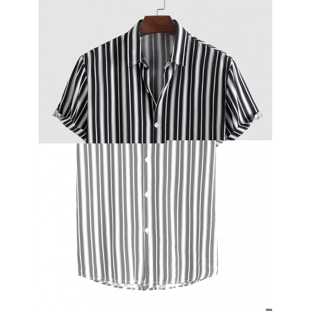 Vertical Striped Pattern Short Sleeves Shirt