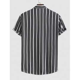 Vertical Striped Pattern Short Sleeves Shirt