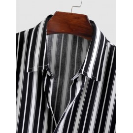 Vertical Striped Pattern Short Sleeves Shirt