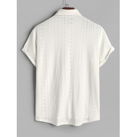 Men's See-through Openwork Button Front Short Sleeves Shirt