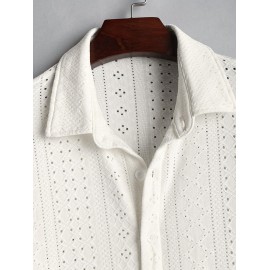 Men's See-through Openwork Button Front Short Sleeves Shirt