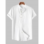 Men's Stand Collar Solid Color Buttons Short Sleeves High Low Casual Shirt