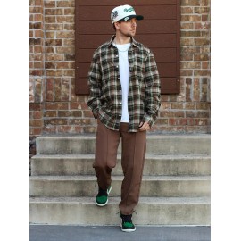 Men's Casual Turn Down Collar Check Plaid Long Sleeves Flannel Shirt