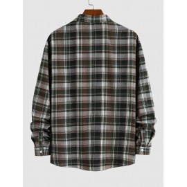 Men's Casual Turn Down Collar Check Plaid Long Sleeves Flannel Shirt