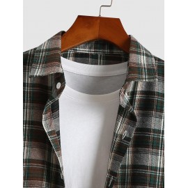 Men's Casual Turn Down Collar Check Plaid Long Sleeves Flannel Shirt