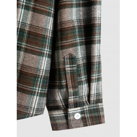 Men's Casual Turn Down Collar Check Plaid Long Sleeves Flannel Shirt