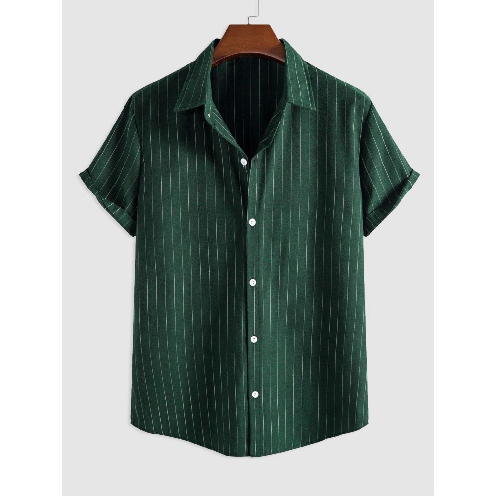 Men's Vertical Striped Pattern Short Sleeves Button Fly Casual Summer Shirt