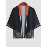 Sea Waves Print Colorblock Collar Casual Kimono