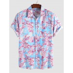 Button Up Floral Crane Print Front Pocket Shirt